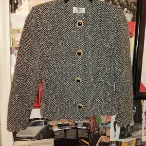 St. John Black and White Herringbone Blazer